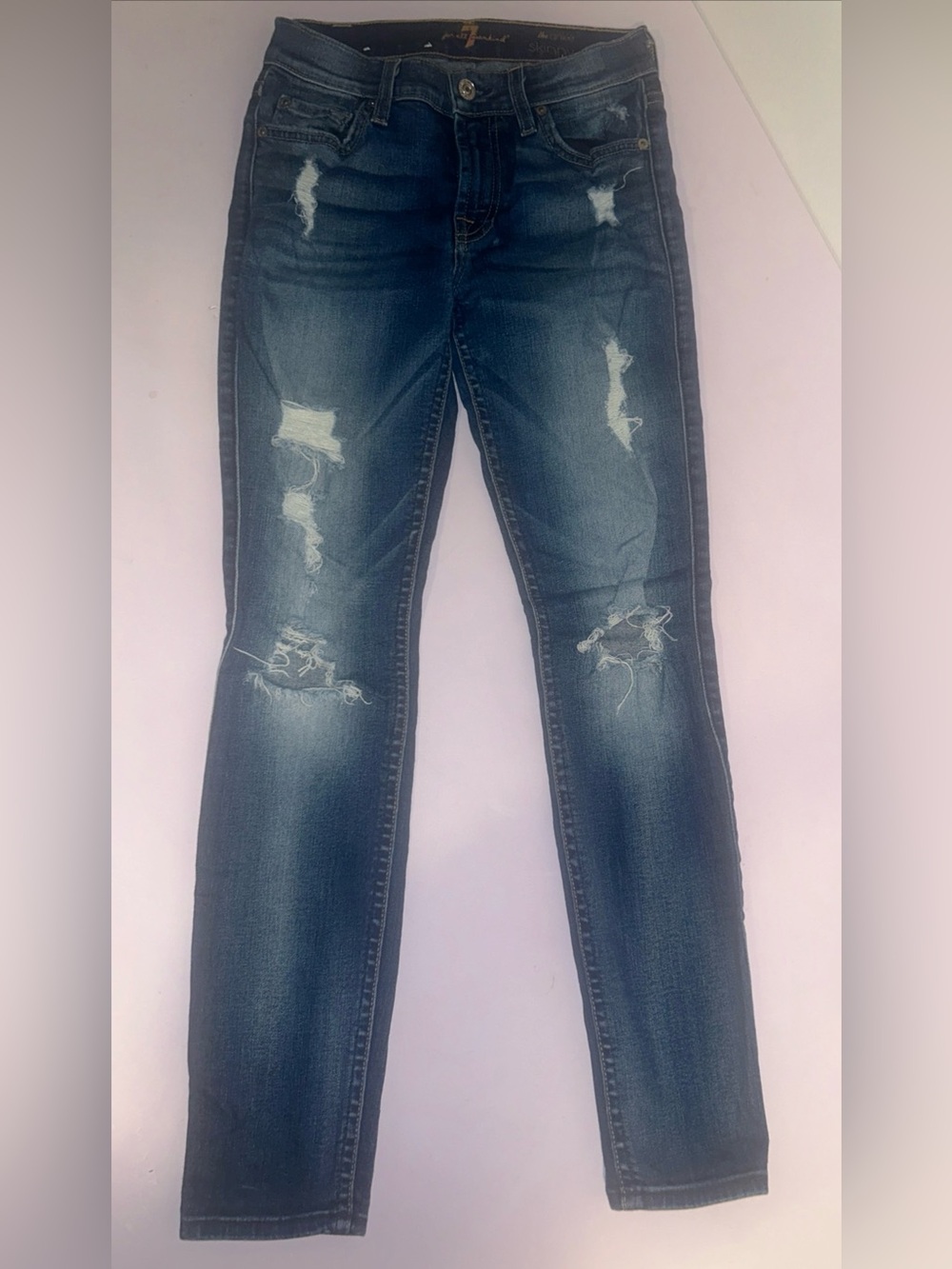7 For All Mankind Distressed The Ankle Skinny Jeans 24